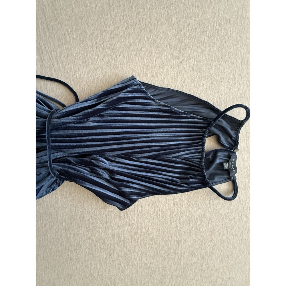 Ted Baker Woman's Size 2 Blue Velvet Aline Dress With Waist Tie